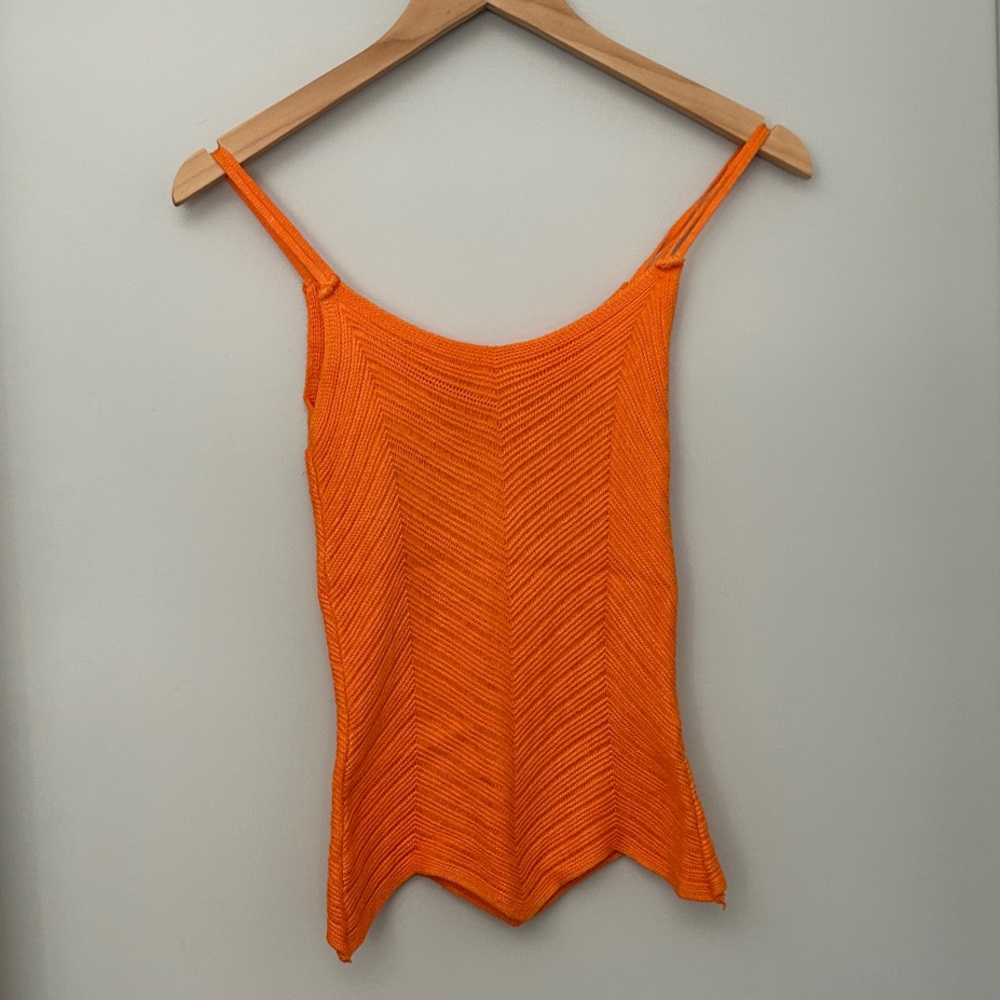 Handmade Y2K Orange Chevron Knit Tank Top Handkerchief Hem Spaghetti Strap XS S - Picture 2 of 8
